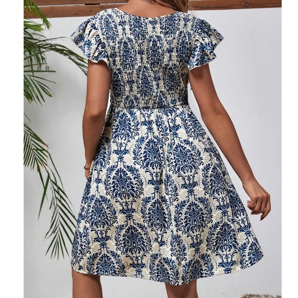 Maternity Butterfly Sleeve Smocked Mini Dress - Picture 5 of 7